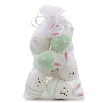 Ovos Para Pendurar Tipo Galinha Coelho Branco e Verde 9un - Ref 1025519 Cromus