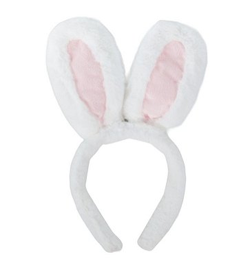 Tiara de Páscoa Orelha de Coelho Branco e Rosa de Pelúcia 28x25cm - Ref 1071422 Cromus