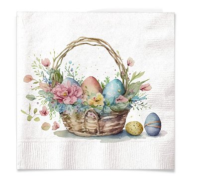 Guardanapo Decorado de Páscoa Cesta de Ovos 33x33cm com 20 Un - Ref 1039034 Cromus