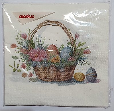 Guardanapo Decorado de Páscoa Cesta de Ovos 32,5cm com 20 Un - Ref 1039034 Cromus