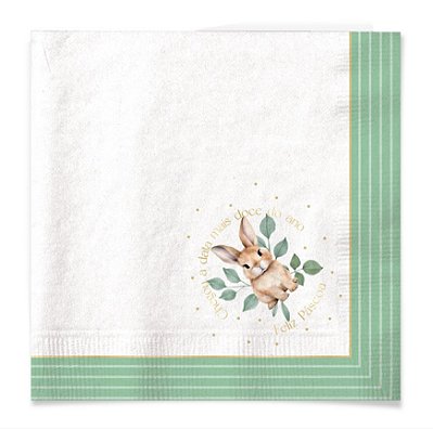 Guardanapo de Papel Decorado Páscoa Coelho com Folhas 33cm com 20Un - Ref 1096605 Cromus