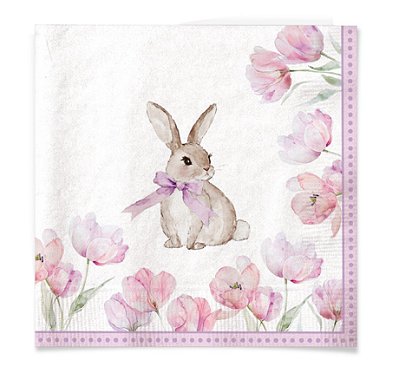 Guardanapo de Papel Decorado Páscoa Coelho com Papoulas 33cm 20UN - Ref 1096601 Cromus