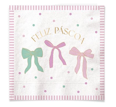 Guardanapo de Papel Decorado Laços Feliz Páscoa 33cm com 20 Un - Ref 1096602 Cromus