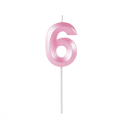 Vela de Aniversário Design Rosa Candy Número 6 - Silver
