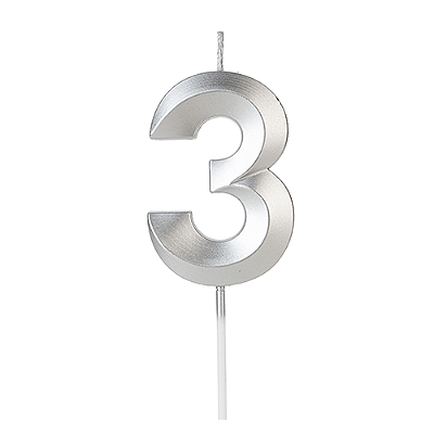 Vela de Aniversário Design Prata Número 3 - Silver