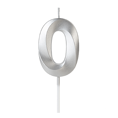 Vela de Aniversário Design Prata Número 0 - Silver