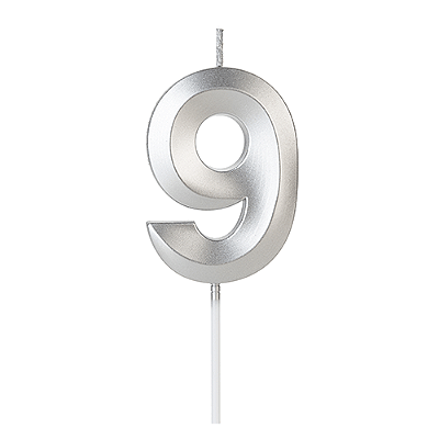 Vela de Aniversário Design Prata Número 9 - Silver
