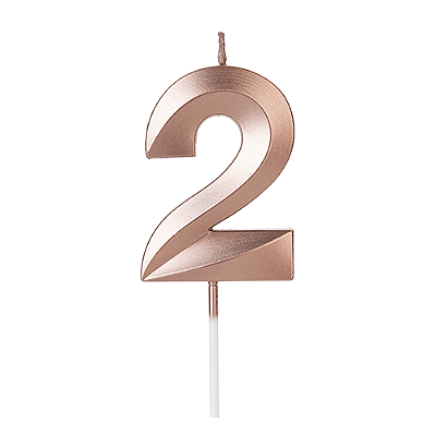 Vela de Aniversário Design Rose Gold Número 2 - Silver