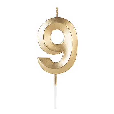 Vela de Aniversário Design Dourada Número 9 - Silver