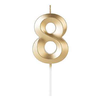 Vela de Aniversário Design Dourada Número 8 - Silver