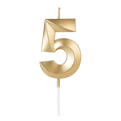 Vela de Aniversário Design Dourada Número 5 - Silver