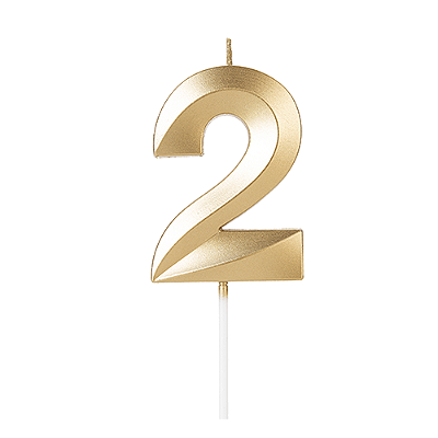 Vela de Aniversário Design Dourada Número 2 - Silver