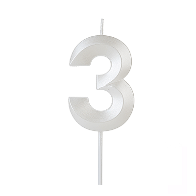 Vela de Aniversário Design Branco Perolado Número 3 - Silver