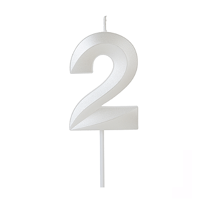 Vela de Aniversário Design Branco Perolado Número 2 - Silver