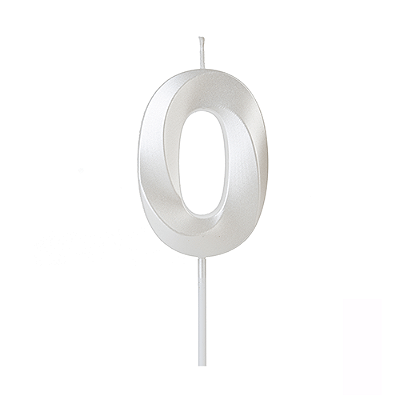 Vela de Aniversário Design Branco Perolado Número 0 - Silver