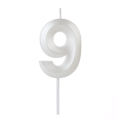 Vela de Aniversário Design Branco Perolado Número 9 - Silver