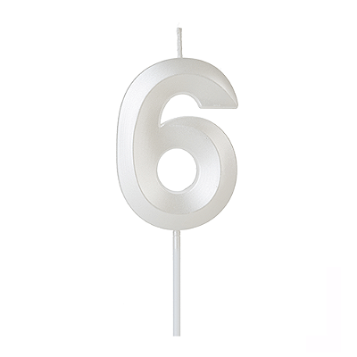 Vela de Aniversário Design Branco Perolado Número 6 - Silver