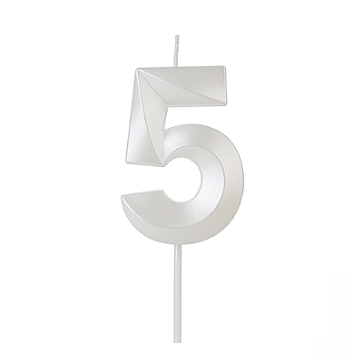 Vela de Aniversário Design Branco Perolado Número 5 - Silver