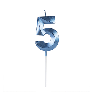 Vela de Aniversário Design Azul Escuro Metalizado Número 5 - Silver