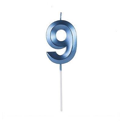 Vela de Aniversário Design Azul Escuro Metalizado Número 9 - Silver