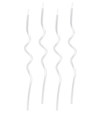 Vela de Aniversário Espiral Branco Metalizado 14cm com 4 Unidades - Silver