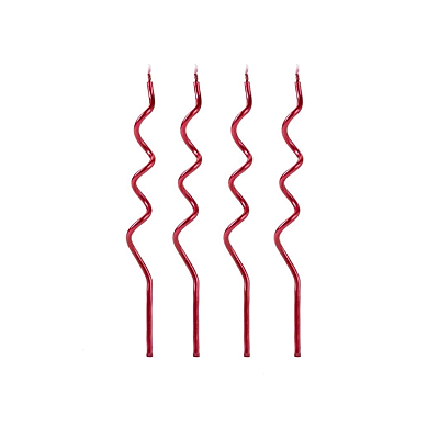 Vela de Aniversário Palito Espiral Vermelha com 14cm 4 Unidades - Silver