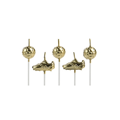 Vela de Aniversário Futebol Dourado com 5 unidades 3cm - Silver