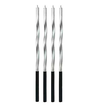 Vela de Aniversário Metalizada Torcida Prata 15cm com 4 Unidades - Silver