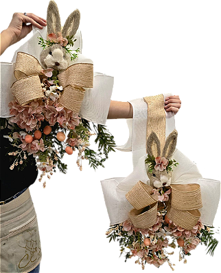 Escapulário de Páscoa Branco com Coelha e Hortências 40x190cm - CCS Decorações