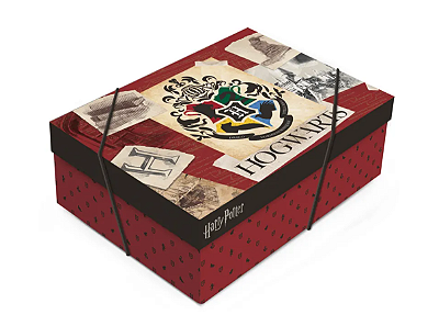 Caixa de Presente Retangular com Tampa Harry Potter Hogwarts 24x18x8cm - Cromus