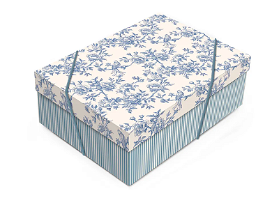 Caixa de Presente Retangular com Tampa Versalhes Azul 35x25x11cm - Cromus