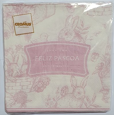 Guardanapo Decorado de Páscoa Rosa Clássico Frances 32,5x32,5m com 20 Un - Ref 19000636 Cromus