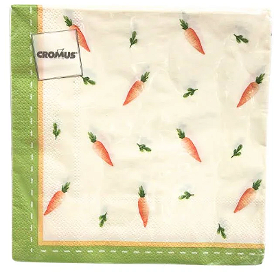 Guardanapo Decorado de Páscoa Cenouras Branco Laranja Verde 32,5cm com 20 Un - Ref 1039033 Cromus