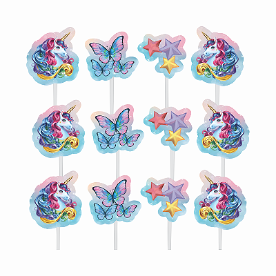 Palitos Decorados Impresso Unicórnio com 12 Un - Ref 118068 Piffer