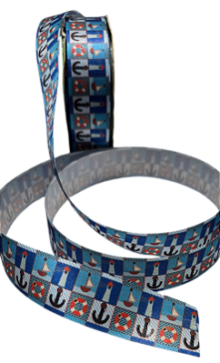 Fita de Cetim Estampa Digital Marinheiro 25mm com 10 Metros