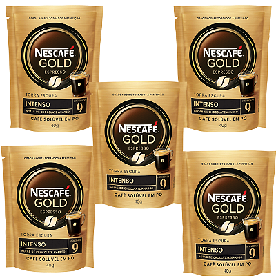 KIT 5 Café Solúvel Em Pó Nescafé Gold Intensidade 9 Intenso Sachê