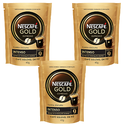 KIT 3 Café Solúvel Em Pó Nescafé Gold Intensidade 9 Intenso Sachê
