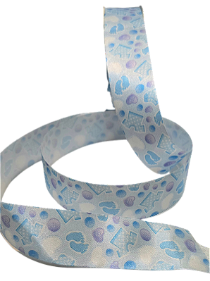 Fita de Cetim Estampa Digital Baby Azul 25mm com 10 Metros