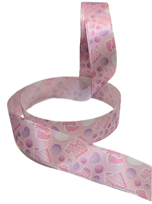 Fita de Cetim Estampa Digital Baby Rosa 25mm com 10 Metros
