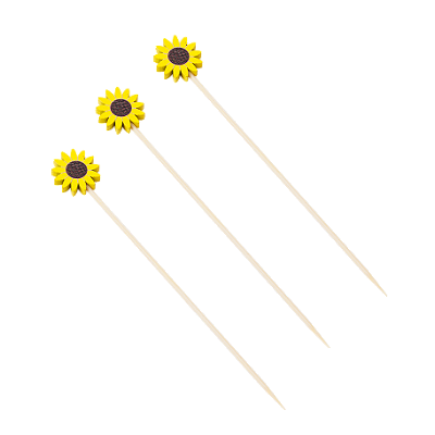 Palito de Petisco de Bambu com Girassol de Madeira 12cm com 12Un - Silver Plastic