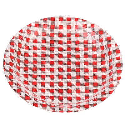 Prato de Papel Xadrez Vermelho e Branco 18cm com 10Un - Silver