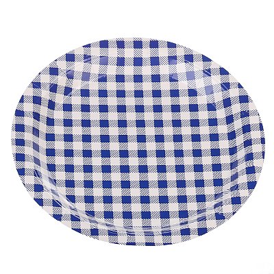 Prato de Papel Xadrez Azul e Branco 18cm com 10Un - Silver