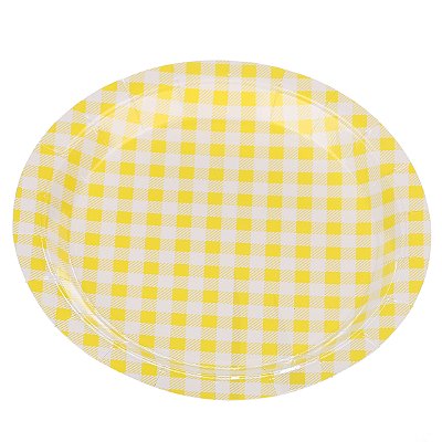 Prato de Papel Xadrez Amarelo e Branco 18cm com 10Un - Silver