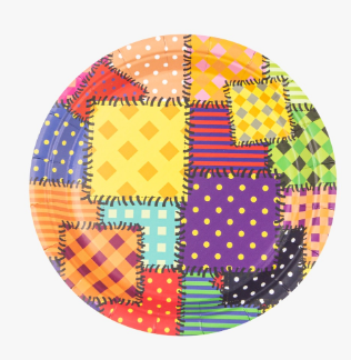 Prato de Papel Xadrez Retalhos Junino 18cm com 10Un - Silver