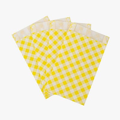 Saco de Papel Xadrez Amarelo e Branco 14x8cm com 50 Un - Silver