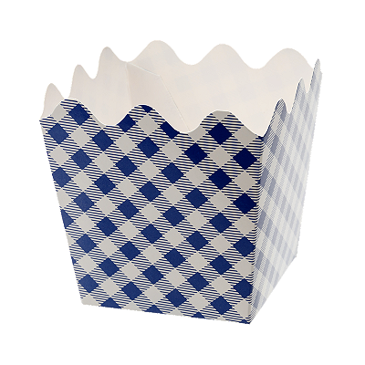 Cachepot de Papel Xadrez Azul e Branco 9x9x9cm com 8 Un - Silver