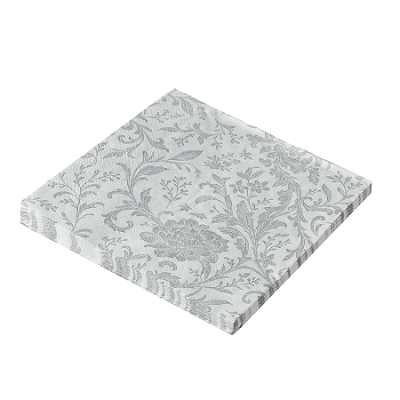Guardanapo de Papel 33x33cm Bordado Prateado com 20Un - Silver Plastic