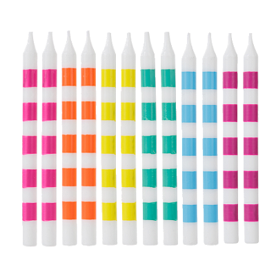 Velas de Aniversário Palitos Coloridos Listras 8cm com 12Un - Silver