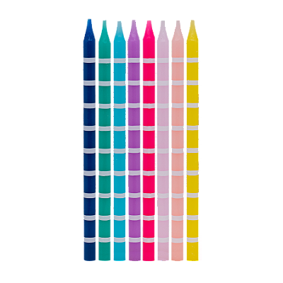 Velas de Aniversário Palitos Coloridos com Listras Brancas 13cm com 8 Un - Silver
