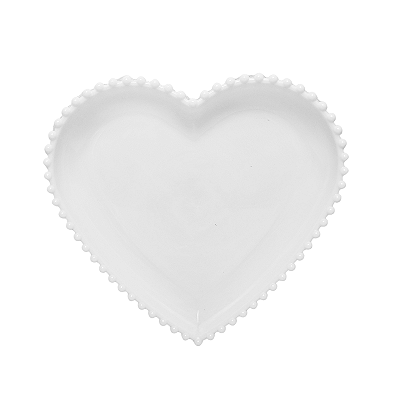Bandeja de Plástico Coração Borda Perola Branca 14x26cm - NC Toys